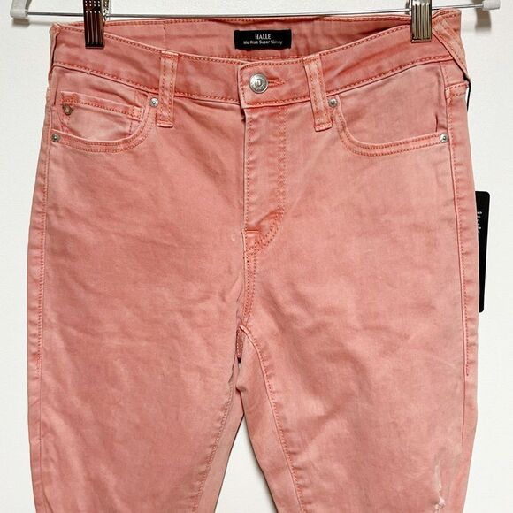 NWT TRUE RELIGION HALLE MID RISE SUPER SKINNY JEANS PINK PALOMA RIPPED Sz 27 - Picture 8 of 9